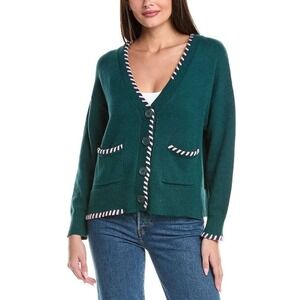 WISPR Womens Parker Plait Silk Blend Cardigan Green Pink Contrast Stitch V-Neck